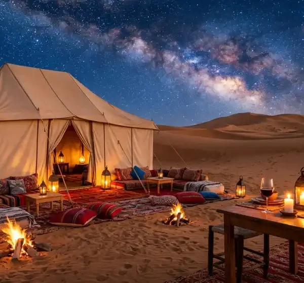 Bivouac de luxe désert Sahara Maroc glamping