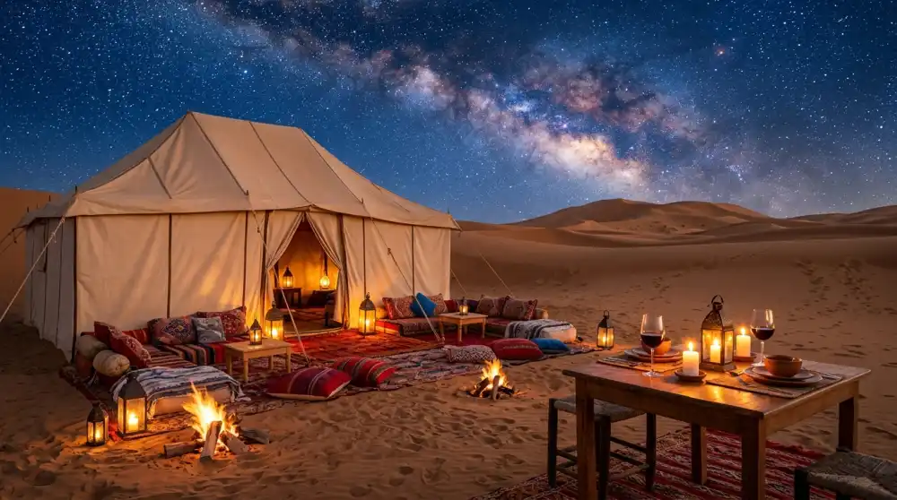 Bivouac de luxe désert Sahara Maroc glamping