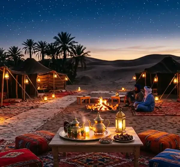 Bivouac désert Zagora nuit sous tente nomade Maroc